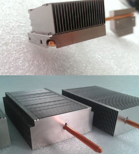 Copper heat pipes embedded in an aluminium fin-stack heatsink assembly